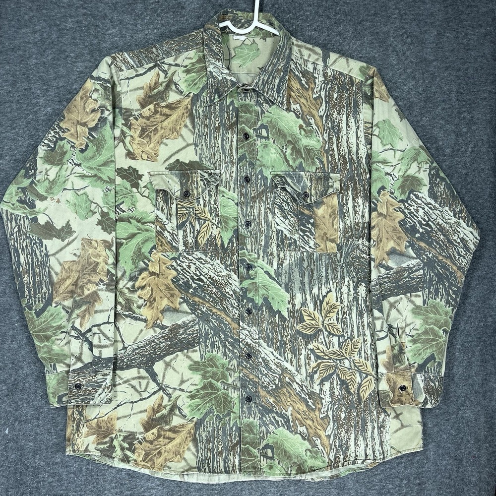 Vintage Realtree‎ Camo Button Up Shirt Mens 2XL Hunting Long Sleeve Made In USA